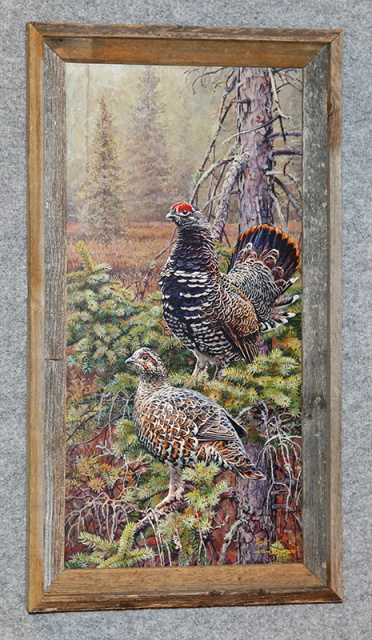 Spruce Grouse - Framed Limited Edition Giclee 15" x 27". Not necessarily this frame but of similar s